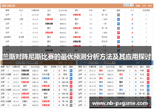 兰斯对阵尼斯比赛的最优预测分析方法及其应用探讨 兰斯对阵尼斯比赛的最优预测分析方法及其应用探讨