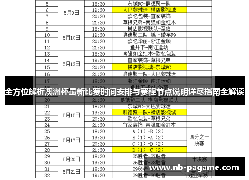 全方位解析澳洲杯最新比赛时间安排与赛程节点说明详尽指南全解读 全方位解析澳洲杯最新比赛时间安排与赛程节点说明详尽指南全解读