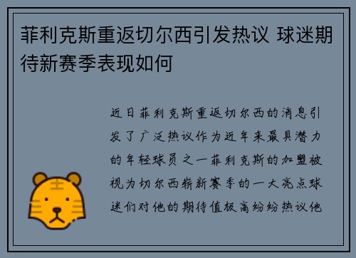 菲利克斯重返切尔西引发热议 球迷期待新赛季表现如何